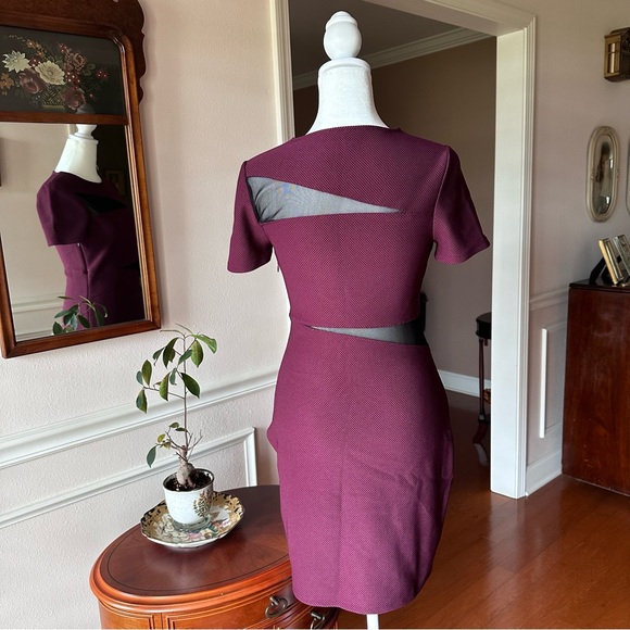 Express Mini Dress bandage size small/medium burgundy and black mesh cutouts - Picture 4 of 10